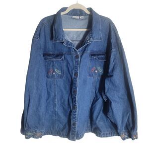 White Mountain Traders Denim Chore Coat Women's 6X Blue Embroidered Cotton READ